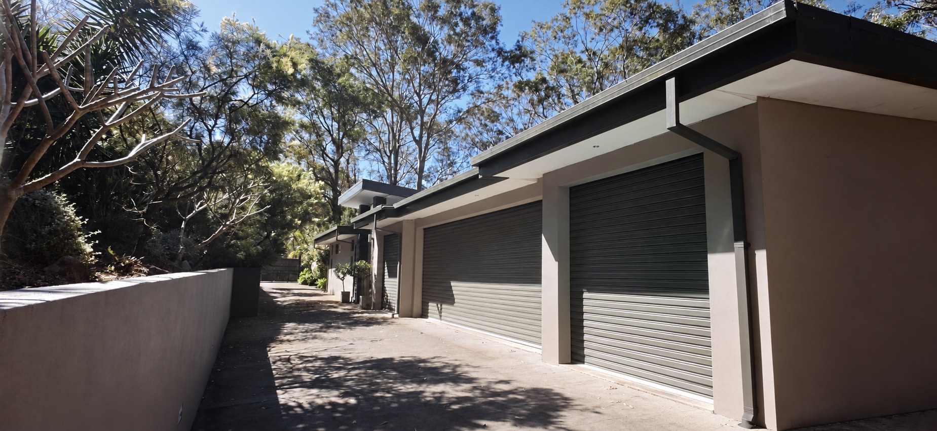 Level driveway serving the five-car garage