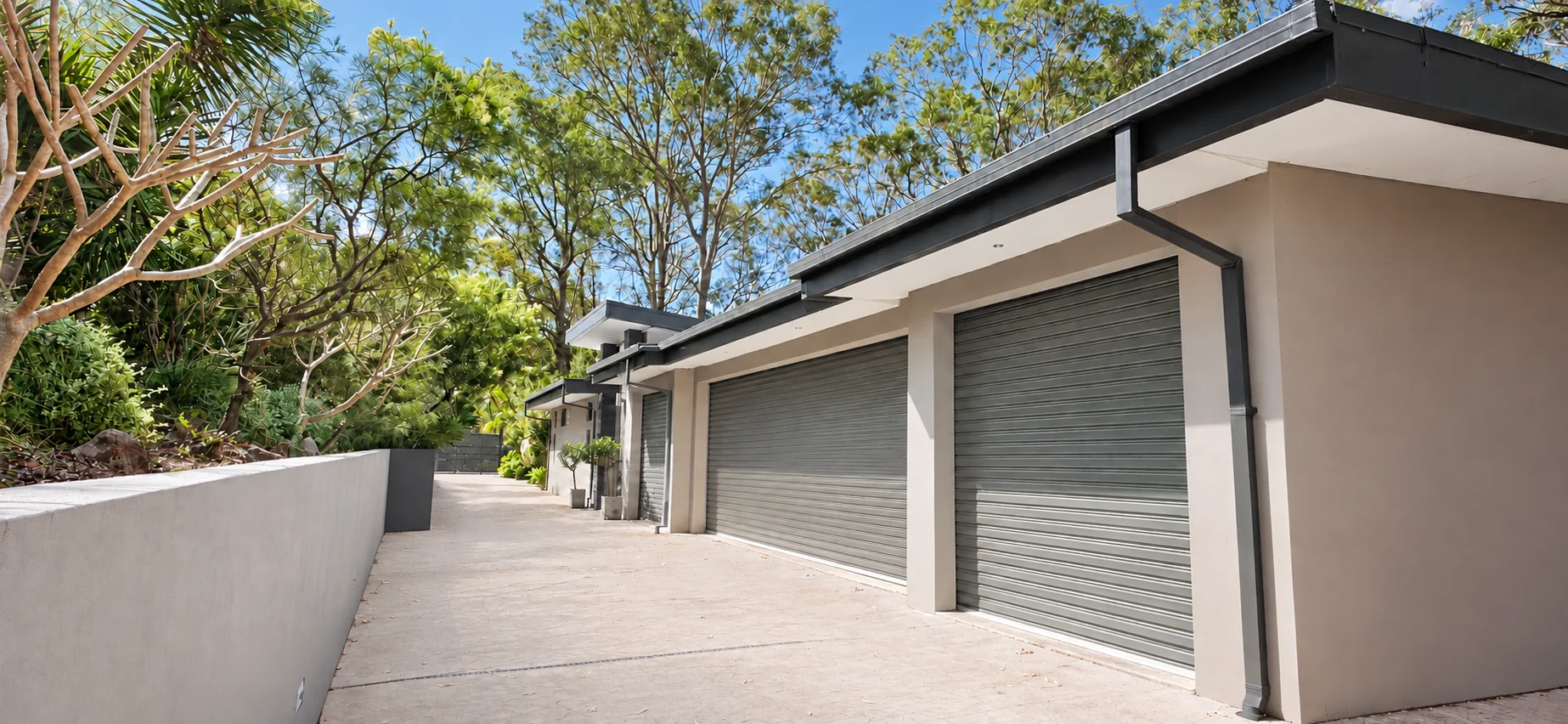 Level driveway serving the five-car garage